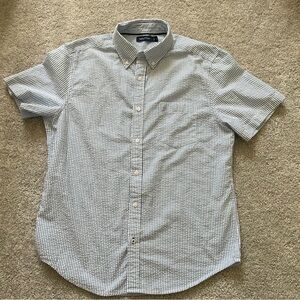 Nautica Baby Blue Seersucker Pinstripe Short Sleeve Shirt ~ L ~